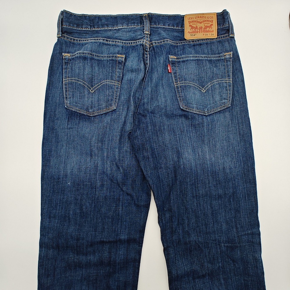 Levis 514 Mens 34x34 Straight Leg Dark Wash‎ Blue Denim Jeans Red Tab
